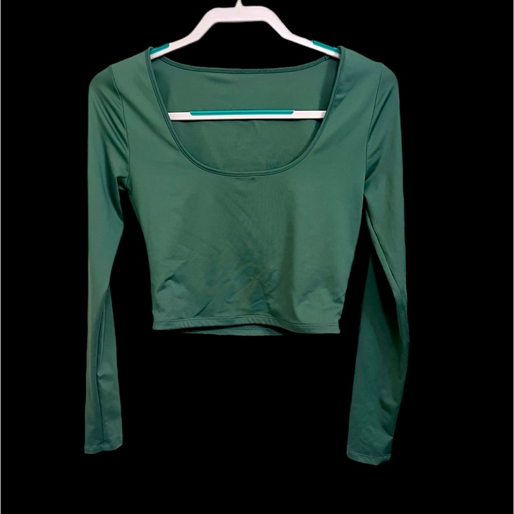 Satin sea green long sleeve crop top.